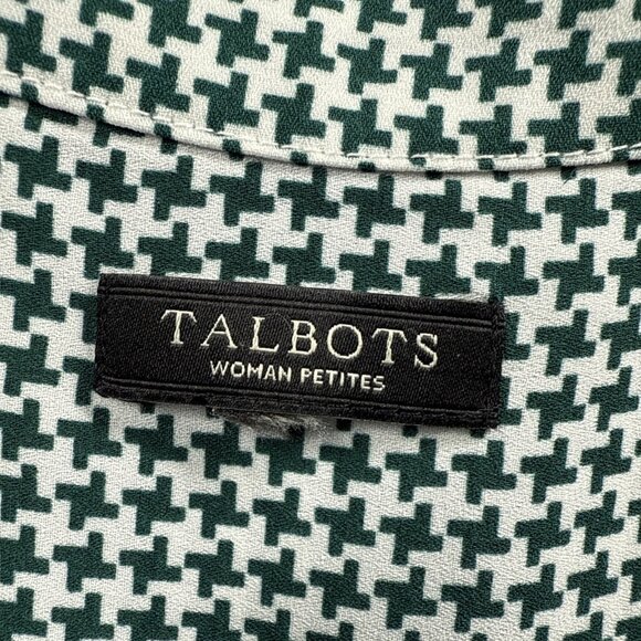 Talbots Women's Top Plus 3Xp Green White Houndstooth Long Sleeve Button Up Light - Picture 3 of 8